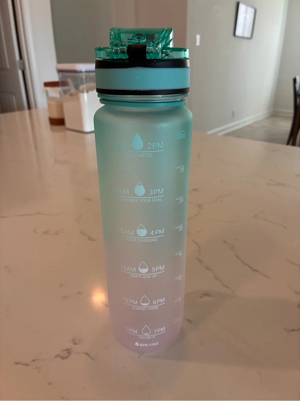 Gradient Motivational Water Bottle - Mint to Blush
